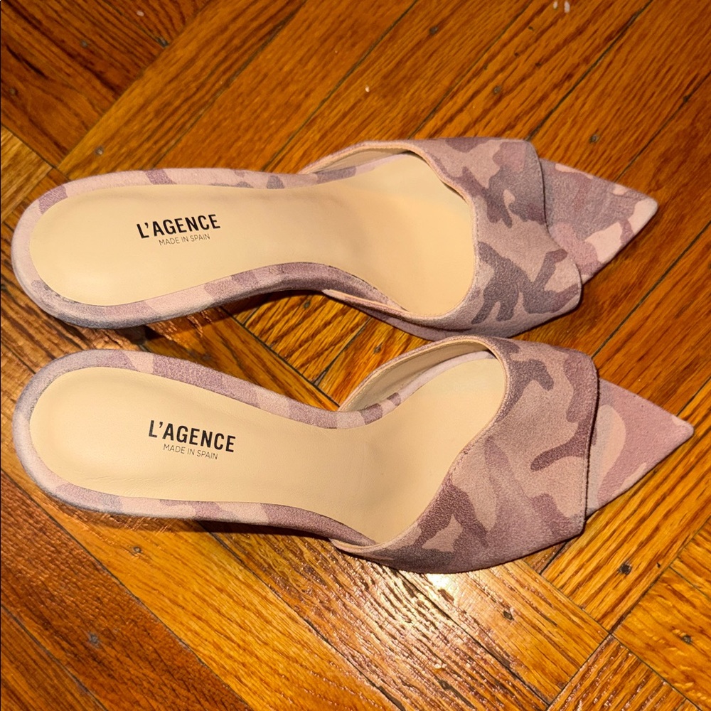 L'AGENCE Mauve Camo Pointed-Toe Slide Mules - Picture 4 of 5